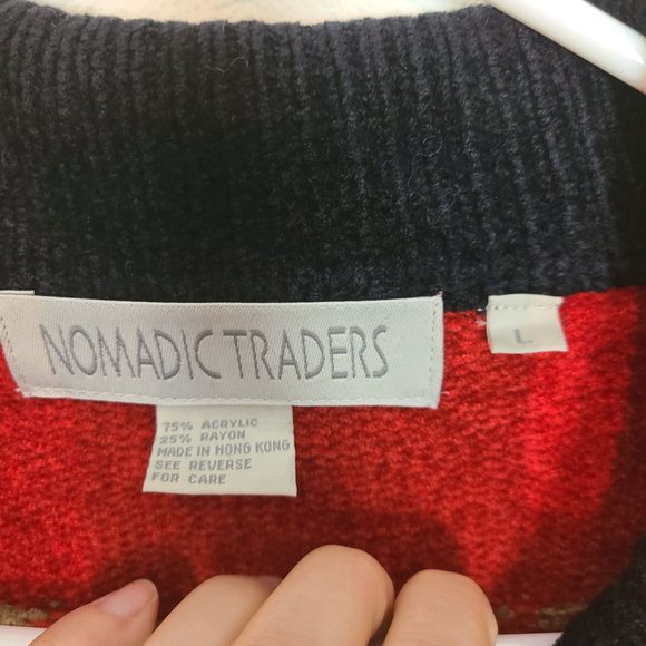 Nomadic Traders Womens L Red Black Southwestern Button Front Cardigan Sweater - Picture 6 of 7